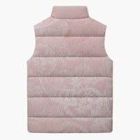Polynesian Tiare Monstera Soft Pink Sleeveless Puffer Jacket Liquid Style - Polynesian Pride