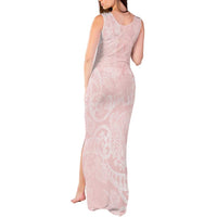 Polynesian Tiare Monstera Soft Pink Tank Maxi Dress Liquid Style - Polynesian Pride