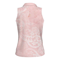 Polynesian Tiare Monstera Soft Pink Women Sleeveless Polo Shirt Liquid Style - Polynesian Pride