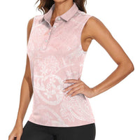 Polynesian Tiare Monstera Soft Pink Women Sleeveless Polo Shirt Liquid Style - Polynesian Pride