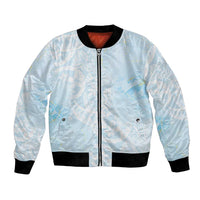 Polynesian Tiare Monstera Baby Blue Bomber Jacket Liquid Style - Polynesian Pride