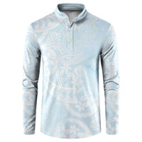 Polynesian Tiare Monstera Baby Blue Button Sweatshirt Liquid Style - Polynesian Pride