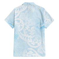 Polynesian Tiare Monstera Baby Blue Family Matching Puletasi and Hawaiian Shirt Liquid Style - Polynesian Pride