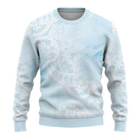 Polynesian Tiare Monstera Baby Blue Ugly Christmas Sweater Liquid Style - Polynesian Pride