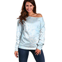 Polynesian Tiare Monstera Baby Blue Off Shoulder Sweater Liquid Style - Polynesian Pride