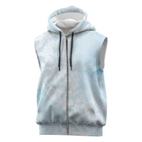 Polynesian Tiare Monstera Baby Blue Sleeveless Zip Hoodie Liquid Style LT01 Blue - Polynesian Pride