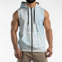 Polynesian Tiare Monstera Baby Blue Sleeveless Zip Hoodie Liquid Style LT01 - Polynesian Pride