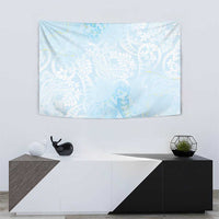 Polynesian Tiare Monstera Baby Blue Tapestry Liquid Style - Polynesian Pride