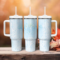 Polynesian Tiare Monstera Baby Blue Tumbler With Handle Liquid Style - Polynesian Pride