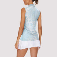 Polynesian Tiare Monstera Baby Blue Women Sleeveless Polo Shirt Liquid Style - Polynesian Pride
