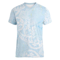 Polynesian Tiare Monstera Baby Blue Women V-Neck T-Shirt Liquid Style - Polynesian Pride