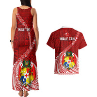 Tonga Rugby Couples Matching Tank Maxi Dress and Hawaiian Shirt Tongan Ngatu Pattern White Version LT01 - Polynesian Pride