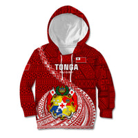 Tonga Rugby Kid Hoodie Tongan Ngatu Pattern White Version LT01 Hoodie Red - Polynesian Pride