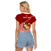 Tonga Rugby Raglan Cropped T Shirt Tongan Ngatu Pattern White Version LT01 - Polynesian Pride