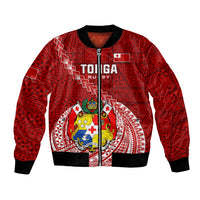 Custom Tonga Rugby Bomber Jacket Tongan Ngatu Pattern White Version LT01 Unisex Red - Polynesian Pride