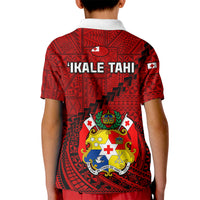 Tonga Rugby Kid Polo Shirt Tongan Ngatu Pattern Black Version LT01 - Polynesian Pride