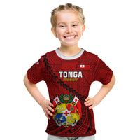 Tonga Rugby Kid T Shirt Tongan Ngatu Pattern Black Version LT01 Red - Polynesian Pride
