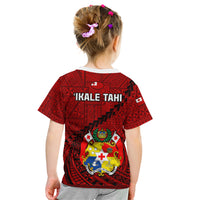 Tonga Rugby Kid T Shirt Tongan Ngatu Pattern Black Version LT01 - Polynesian Pride