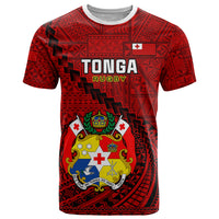 Tonga Rugby T Shirt Tongan Ngatu Pattern Black Version LT01 Red - Polynesian Pride