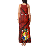 Tonga Rugby Tank Maxi Dress Tongan Ngatu Pattern Black Version LT01 - Polynesian Pride