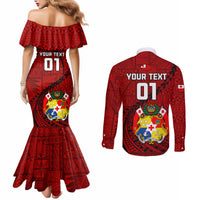 Custom Tonga Rugby Couples Matching Mermaid Dress and Long Sleeve Button Shirts Tongan Ngatu Pattern Black Version LT01 - Polynesian Pride