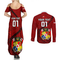 Custom Tonga Rugby Couples Matching Summer Maxi Dress and Long Sleeve Button Shirts Tongan Ngatu Pattern Black Version LT01 - Polynesian Pride