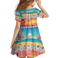 Hawaii Beach Landscape Time-Lapse Family Matching Off Shoulder Maxi Dress and Hawaiian Shirt Tropical Plumeria Flowers - Polynesian Pride