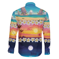Hawaii Beach Landscape Time-Lapse Family Matching Puletasi and Hawaiian Shirt Tropical Plumeria Flowers - Polynesian Pride