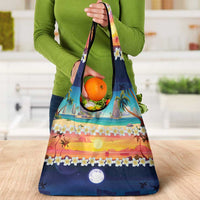 Hawaii Beach Landscape Time-Lapse Grocery Bag Tropical Plumeria Flowers - Polynesian Pride