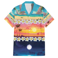 Hawaii Beach Landscape Time-Lapse Hawaiian Shirt Tropical Plumeria Flowers - Polynesian Pride