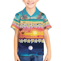 Hawaii Beach Landscape Time-Lapse Hawaiian Shirt Tropical Plumeria Flowers - Polynesian Pride