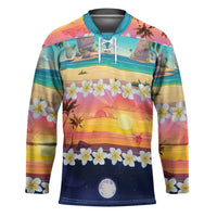 Hawaii Beach Landscape Time-Lapse Hockey Jersey Tropical Plumeria Flowers - Polynesian Pride