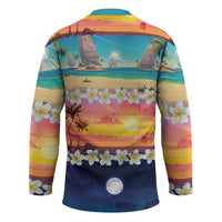 Hawaii Beach Landscape Time-Lapse Hockey Jersey Tropical Plumeria Flowers - Polynesian Pride