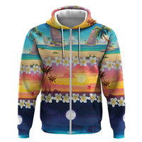 Hawaii Beach Landscape Time-Lapse Hoodie Tropical Plumeria Flowers - Polynesian Pride