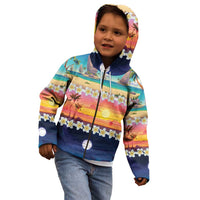 Hawaii Beach Landscape Time-Lapse Kid Hoodie Tropical Plumeria Flowers - Polynesian Pride