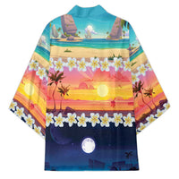 Hawaii Beach Landscape Time-Lapse Kimono Tropical Plumeria Flowers - Polynesian Pride