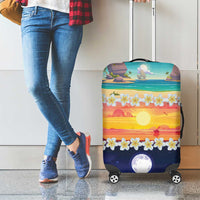 Hawaii Beach Landscape Time-Lapse Luggage Cover Tropical Plumeria Flowers - Polynesian Pride