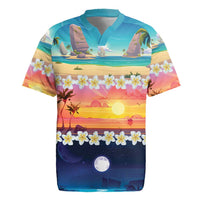 Hawaii Beach Landscape Time-Lapse Rugby Jersey Tropical Plumeria Flowers - Polynesian Pride