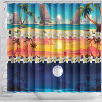 Hawaii Beach Landscape Time-Lapse Shower Curtain Tropical Plumeria Flowers - Polynesian Pride