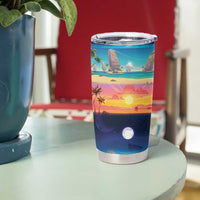 Hawaii Beach Landscape Time-Lapse Tumbler Cup Tropical Plumeria Flowers - Polynesian Pride