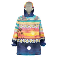 Hawaii Beach Landscape Time-Lapse Wearable Blanket Hoodie Tropical Plumeria Flowers - Polynesian Pride