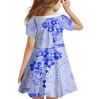Fiji Masi With Hibiscus Tapa Tribal Family Matching Off Shoulder Short Dress and Hawaiian Shirt Blue Pastel LT01 - Polynesian Pride