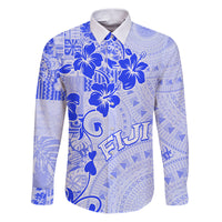 Fiji Masi With Hibiscus Tapa Tribal Family Matching Puletasi Dress and Hawaiian Shirt Blue Pastel LT01 Dad's Shirt - Long Sleeve Blue - Polynesian Pride