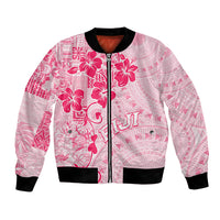 Fiji Masi With Hibiscus Tapa Tribal Bomber Jacket Pink Pastel LT01 Unisex Pink - Polynesian Pride
