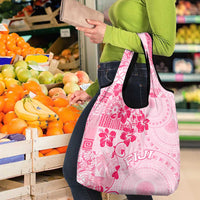 Fiji Masi With Hibiscus Tapa Tribal Grocery Bag Pink Pastel