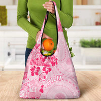 Fiji Masi With Hibiscus Tapa Tribal Grocery Bag Pink Pastel