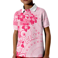 Fiji Masi With Hibiscus Tapa Tribal Kid Polo Shirt Pink Pastel LT01 Kid Pink - Polynesian Pride