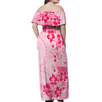 Fiji Masi With Hibiscus Tapa Tribal Off Shoulder Maxi Dress Pink Pastel LT01 - Polynesian Pride