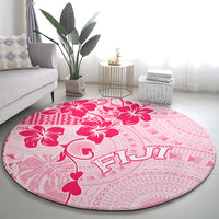 Fiji Masi With Hibiscus Tapa Tribal Round Carpet Pink Pastel LT01 - Polynesian Pride