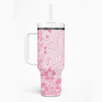Fiji Masi With Hibiscus Tapa Tribal Tumbler With Handle Pink Pastel